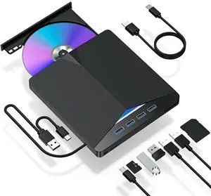 7-in-1 USB 3.0 TypeC External Mobile Drive CD DVD Burner High-Speed Plug-and-Play for 11/10/8/7/Linux/ OS