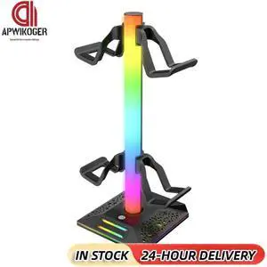 RGB Headphone Display Rack Touch Control Head Mounted Headphone Stand Rack Glow Dual USB Ports Charging for Universal Headphone