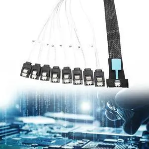 0.5M Cable Server Hard Drive Conversion Cable PCIe5.0 Slimline SAS MCIO 8I To 8*SATA Cable SAS MCIO 8I 74P To 8*SATA 7P Cord