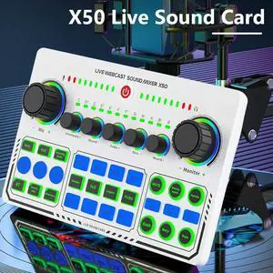 X50 Live Sound Card Bluetooth-Compatible DJ Mixer Professional Audio Mixer Multiple Sound Effects Live Stream USB Sound Card