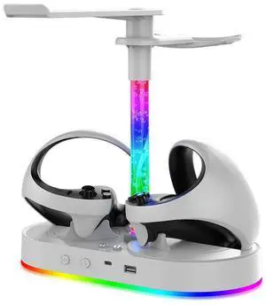 Charger Station with RGB Light Charging Dock with 4 Magnetic Adapter Controller Mount for Play Station 5 VR2 Headset