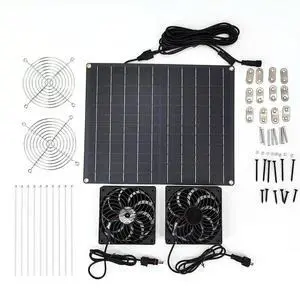 15W 12V Solar Powered Fan Kit IP65 Waterproof Solar Panel Exhaust Fans Regulate Temperature Solar Ventilation Fans for Pet House