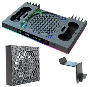 RGB Charging Dock with 3-Levels Fan Cooling Fan Base with Game Discs Card Slot Game Controller Handle Charger for Xbox Series X