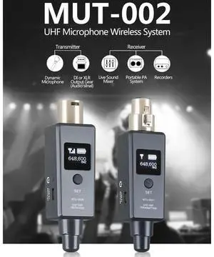 Micphone Wireless System Transmitter Receiver for Dynamic Mic Mic/Line Two Modes
