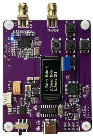 HMC833 6Ghz RF Source Transmitter 23.5MHZ-6000MHz Type-C Generator Module 0.96inch OLED Screen Display Charging Module
