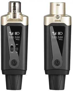 UHF Wireless Mic System Converter 500-980MHz Mic System Converter Transmitter 1000mAh HD Display Screen for Live Streaming Mixer