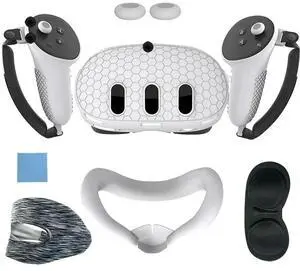 8 in 1 Protective Cover Set Face Cover RGB Head Strap Controller Grips Cover Lens Protector Rocker Cap Eye  for Quest 3