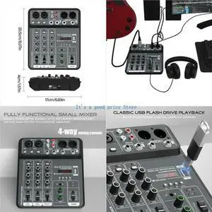 Small Sized 4 Channel USB Mixing Console Portable Sound Mixer l Body for Recording Karaoke Songs Black Gray
