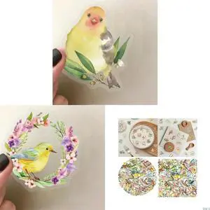 50 Sheets Waterproof Sticker Luggage Sticker Watercolor Bird Sticker for Phone