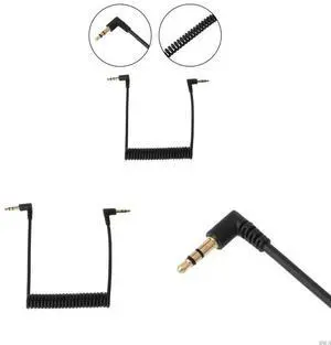 90 Degree Right Angled 3.5mm Male To Male Spring Stereo Car AUX Cable