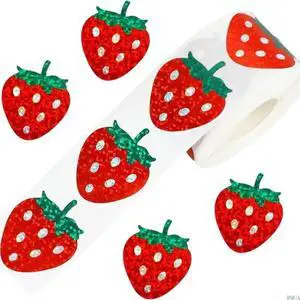 500 Pcs Fruit Sticker Strawberry Sticker Sparkly Red Sticker Decorative Sticker