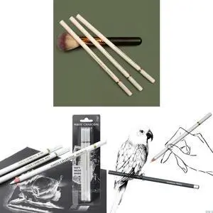 3 Pcs/Set White Sketching Charcoal Pencil Set for Pro Artist Beginner Sketching