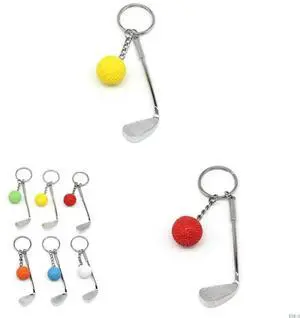 6Pcs Golf Keyring Keychain with Golf Club and Golf Ball, Car Holder for Golf