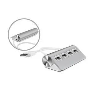 Premium 4 Port Aluminum USB Hub with 11 inch Shielded Cable for iMac MacBooks PCs and Laptops