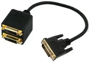 1ft DVI Splitter Cable - M / F - DVI-D to 2x DVI-D Dual Video Splitter for Your Split Screen Computer Monitor (DVISPL1DD), Black