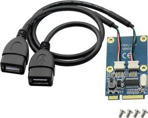 JoniSerl USB 2.0 2 Port PCI-E Express Card with Power Connector Mini PCI-E PCI Express to Dual USB Adapter USB Converter
