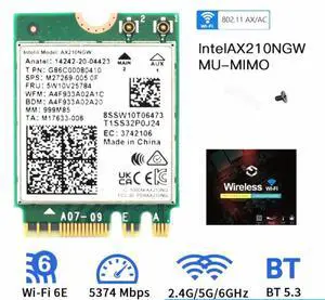 6E Card M.2 AX210 Bluetooth 5.4 Tri-Band Laptop M.2 Network Card