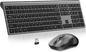 Keyboard and Mouse Wireless, Slim Full Size Keyboard with Calculator Button, Fn Lock, Silent Computer Mouse -Gray