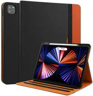 For iPad Air 5th Generation Case 2022/ iPad Air Case 4th Generation 2020 10.9 Inch with Pencil Holder, Folio Stand Leather Cover with Multiple Angles & Auto Sleep/Wake iPad Air 5/4 Case, Black/Brown