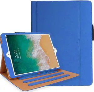 for iPad 5th 6th Generation Case with Hand Strap and Document Pocket - for iPad 9.7 inch 2018 2017 Cover - Multi-Angle Stand, Auto Sleep Wake, Shockproof - A1822 A1823 MR7F2LL/A MR7F2LL/A(Blue)