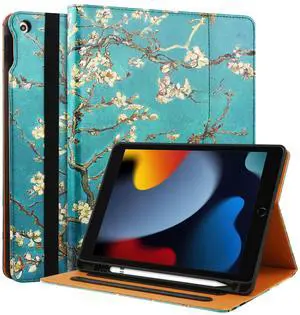 for iPad 9th/8th/7th Generation Case 2021/2020/2019 10.2 Inch Case with Built-in Pencil Holder, Folio Stand Cover with Multiple Angles & Auto Sleep/Wake for iPad 10.2 Inch 9/8/7 Gen, Almond Blossoms
