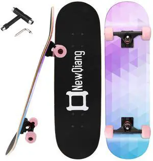 Skateboard Complete, 31" x 8" Double Kick Concave Pro Skateboards for Trick, Freestyle, Carving and Cruising with All-in-one T-Tool