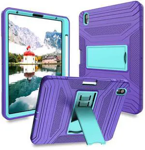 iPad Air 4 Case 2020, iPad 10.9 Case 2020 with Pencil Holder - 3-Layer High-Impact Shock Absorbent Protective Cover [Supports Pencil 2nd Gen Charging] for iPad Air 4th Generation, Purple/Cyan