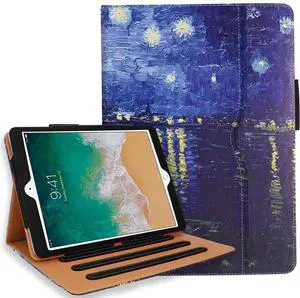 for iPad 6th Generation Cases, iPad Air 2 Case, Air Case with Pencil Holder - 9.7 inch 2018 2017 Case - Hand Strap, Auto Sleep Wake, Multi-Angle Stand - A1822 A1823 A1474 A1475(Rhone)