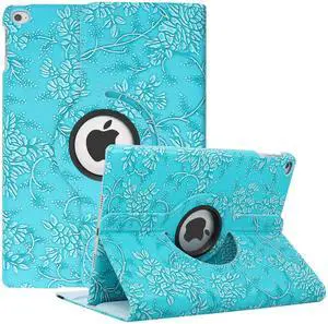 for iPad Air 2 Case Cover with Bonus Screen Protector - Multi-Angle Viewing 360 Degree Rotating Smart Case Cover, Auto Sleep/Wake, Leather Full Body Protective Cover for iPad Air 2 (Embossed Flower)