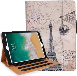 for iPad 6th Generation Cases, iPad Air 2 Case, Air Case with Pencil Holder - 9.7 inch 2018 2017 Case - Hand Strap, Auto Sleep Wake, Multi-Angle Stand - A1822 A1823 A1474 A1475(Travel)