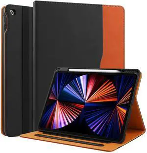for iPad 10th Generation Case 10.9 Inch Case 2022 with Built-in Pencil Holder, Folio Stand Leather Cover with Multiple Angles & Auto Sleep/Wake for iPad 10.9 Inch, Black/Brown