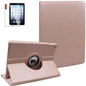 iPad Air 1st Generation Case with Screen Protector - iPad 5th 6th Generation Case - 360 Degree Rotating Stand, Auto Sleep Wake, Shockproof -A1822 A1823 A1474 A1475 (Rose Golden)
