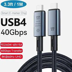 USB C to USB C Cable 240W, USB 4 Cable Active Thunderbolt 4 Cable 3.3FT / 1M Supports 40Gbps Data Transfer, Single 8K 60Hz/Dual 4K Displays Compatible with Thunderbolt 4, Mobile Phone, Notebook, MAC