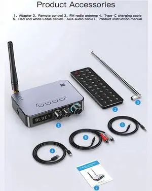 Bluetooth 5.1 Transmitter Receiver for TV, 4-in-1 Wireless Bluetooth Adapter with Optical AUX RCA 6.5 Mic Connection, Low Latency NFC Audio Adapter with FM Radio Simultaneously for Home Party KTV