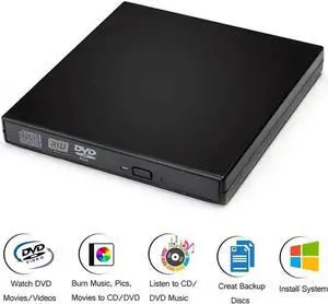 External USB2.0 CD Drive, Protable External DVD Drive, USB Slim Portable CD-RW DVD-R Combo Burner Writer Player for Laptop Notebook PC Desktop Computer, Black