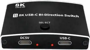 USB C Switch Bi-Direction 2 in 1 or 1 in 2 KVM Switcher, 8K@60Hz Video / 10Gbps Data Transfer Compatible with Thunderbolt Type C Device