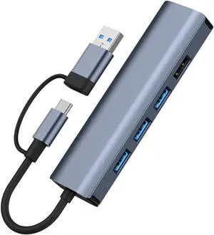 USB C & USB 3.0 to Ethernet Adapter, [3x USB 3.0 + 1x USB 2.0] 5 in 1 USB Hub with RJ45 10/100/1000 Gigabit Ethernet Adapter Support Windows 10,8.1,Mac OS, Surface Pro,Linux,Chromebook and More