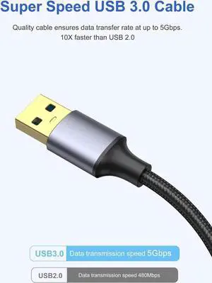 [2 PACK] USB 3.0 to USB 3.0 Cable 3.3FT/1M, Braided USB 3.0 Cord USB A Male to Male Cable Double Sided USB 3.0 Cable, USB3.0 to USB3.0 Cord Compatible with Hard Drive, Laptop Cooler, and More