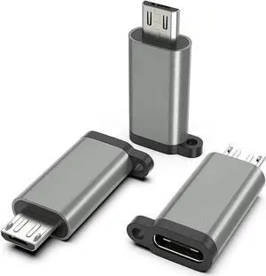 USB-C to Micro USB Adapter 3-Pack USB Type C Female to Micro USB Male Converter USB C to Micro B 2.0 Charge & Data Sync Compatible with Galaxy S7 S6 J7 Note 5 Kindle Ps4 and More -Grey