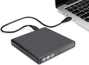 External CD/DVD Drive, USB 2.0 Slim Protable External CD-RW Drive CD Burner DVD-R Reader Player for Laptop Notebook PC Desktop Computer, Black