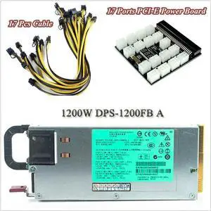 1200W PSU Power Supply and 17 *20cm 6Pin To 8Pin Power Cable and 17 Ports 6 Pin Breakout Board For HP Server Power