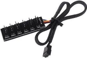 Milue PWM Fan Hub PC Fan Splitter 6 Way Sleeved Power Supply Cable Adapter Internal Motherboard Fan Power Extension Cable Cord Pwm Fan Hub Splitter