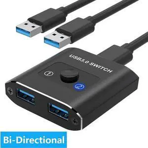 USB 3.0 Switch, Bi-Directional USB Switcher, USB Splitter 1 in 2 Out/2 in 1 Out, Aluminum USB Switch 2 Computers Share Printer, Mouse, Keyboard, USB Sharing Switch with 2 USB 3.0 Cable
