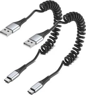 Coiled USB C Cable, 2 Pack USB to USB C Coiled Cable for Car Short USB C Retractable Cable for iPhone 15 Pro Max, Samsung Galaxy S23 S22, Moto G8, Google Pixel, USB C Carplay Cord for Android Auto