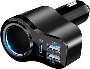 4 in 1 USB C Car Charger, 36W Multi USB Cigarette Lighter Adapter, Socket Splitter with 3 USB Ports, 12V/24V Dual USB Type C PD Fast Car Charger Adapter for iPhone 13/12/11/XS/8,iPad,Samsung,LG,GPS