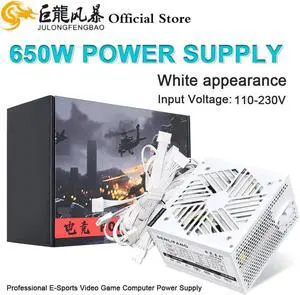 New White PC PSU 20+4Pin 12V ATX 650W 110-264V Professional E-Sports Video Game Computer Power Supply 12cm Fan