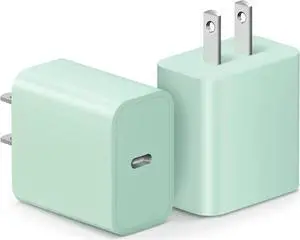USB C Charger for iPhone 15 Charger Block [2Pack] USB C Wall Charger 20W PD Power Adapter for iPhone 15/14/13/12/11,Xs/X, iPad, Samsung, Google-Green