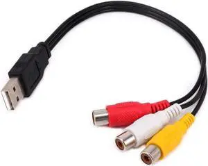 USB to 3RCA Cable, USB A 2.0 Male to 3 RCA Female Video Audio Capture Card AV Composite Adapter Cord Cable for PC,MAC,AV, HDD