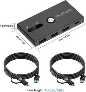 AUTYUE USB C Switch,USB Switcher 2 Computers Sharing USB C & USB A Devices, 4 Port USB Switcher Sharing Keyboard and Mouse, Printer/Scanner USB 3.0 Switch Hub with 2 USB 3.0 Cables 5FT