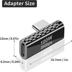 [2 PACK] USB C Right Angle Adapter 20Gbps, USB C 90 Degree Adapter, 90 Degree USB C to USB C Adapter Male to Female Support PD 100W Charger for Mac-Book Pro i-Pad Pro, Tablet, Phones